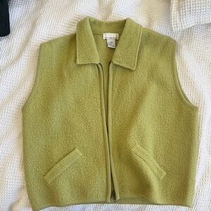 Olive Green Wool Zip-Front Vest